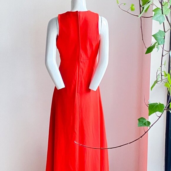 Vintage NuMode  Orange Red Sleveless Empure Waist Maxi Dress S - Picture 4 of 6